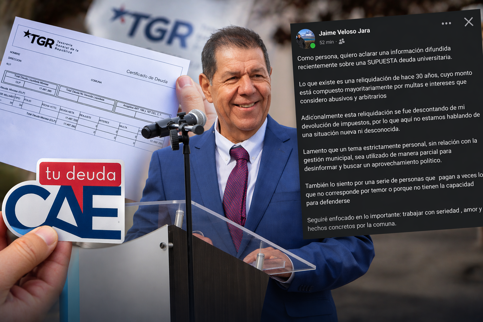 Alcalde del Biobío enfrenta polémica por deuda CAE y responde públicamente